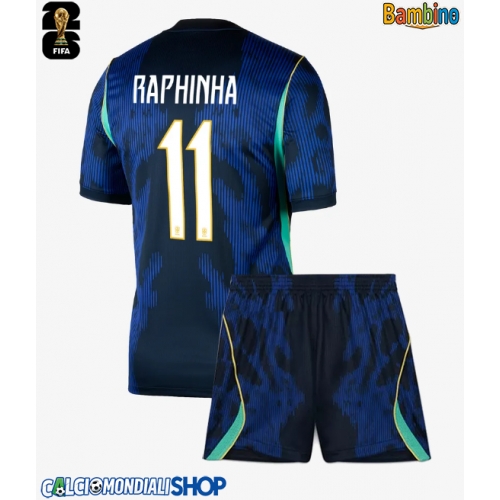 Maglie da calcio Brasile Raphinha Belloli #11 Seconda Maglia Bambino Mondiali 2026  Manica Corta + Pantaloni corti)
